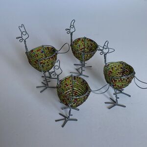 Vintage African Glass Beaded Wire Art Handmade In Madagascar Chicken Egg Holders